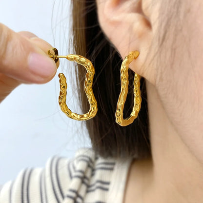 Fashion Stainless Steel Earrings Jewelry 18K Gold Plated Huggie Chunky Drop Earrings For Women