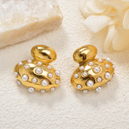 Luxury fashion jewelry Wholesale bulk 18k gold plated stainless steel pearl zircon chunky drop earrings women