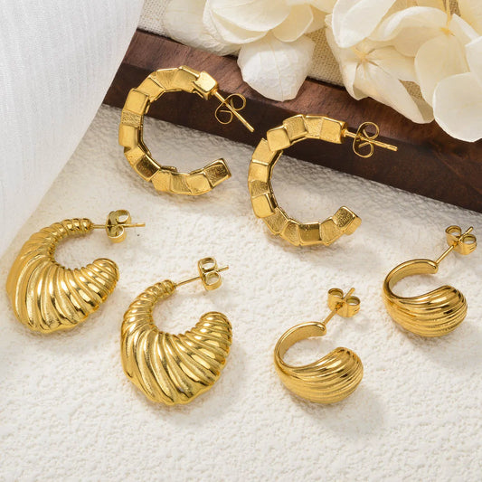New Arrival Fashion Luxury Custom 18k Gold Plated Stainless Steel CC Earrings Women