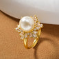 Fashion Simple wholesale Jewelry 18K Gold Plated ball Copper pearl Design Open Adjustable Size zircon Rings Women