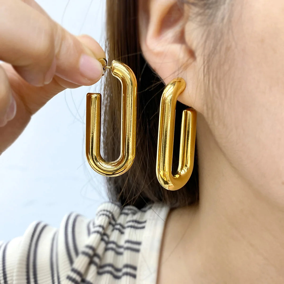 Fashion Stainless Steel Earrings Jewelry 18K Gold Plated Huggie Chunky Drop Earrings For Women