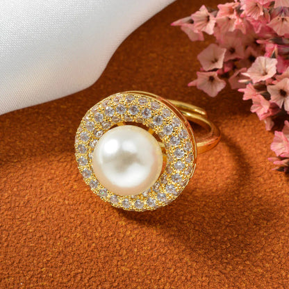 Fashion Simple wholesale Jewelry 18K Gold Plated ball Copper pearl Design Open Adjustable Size zircon Rings Women