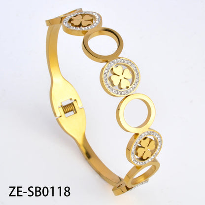 Wholesale Fashion Four Leaf Clover Butterfly Tree Of Life Stainless steel 18k Gold Plated Bracelet Femme