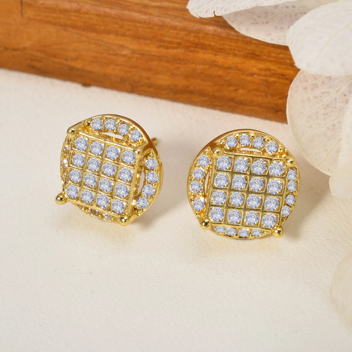 Wholesale Multi Styles Rhinestone Cube Stud Hypoallergenic 18K Gold Plated zircon Earrings for Women