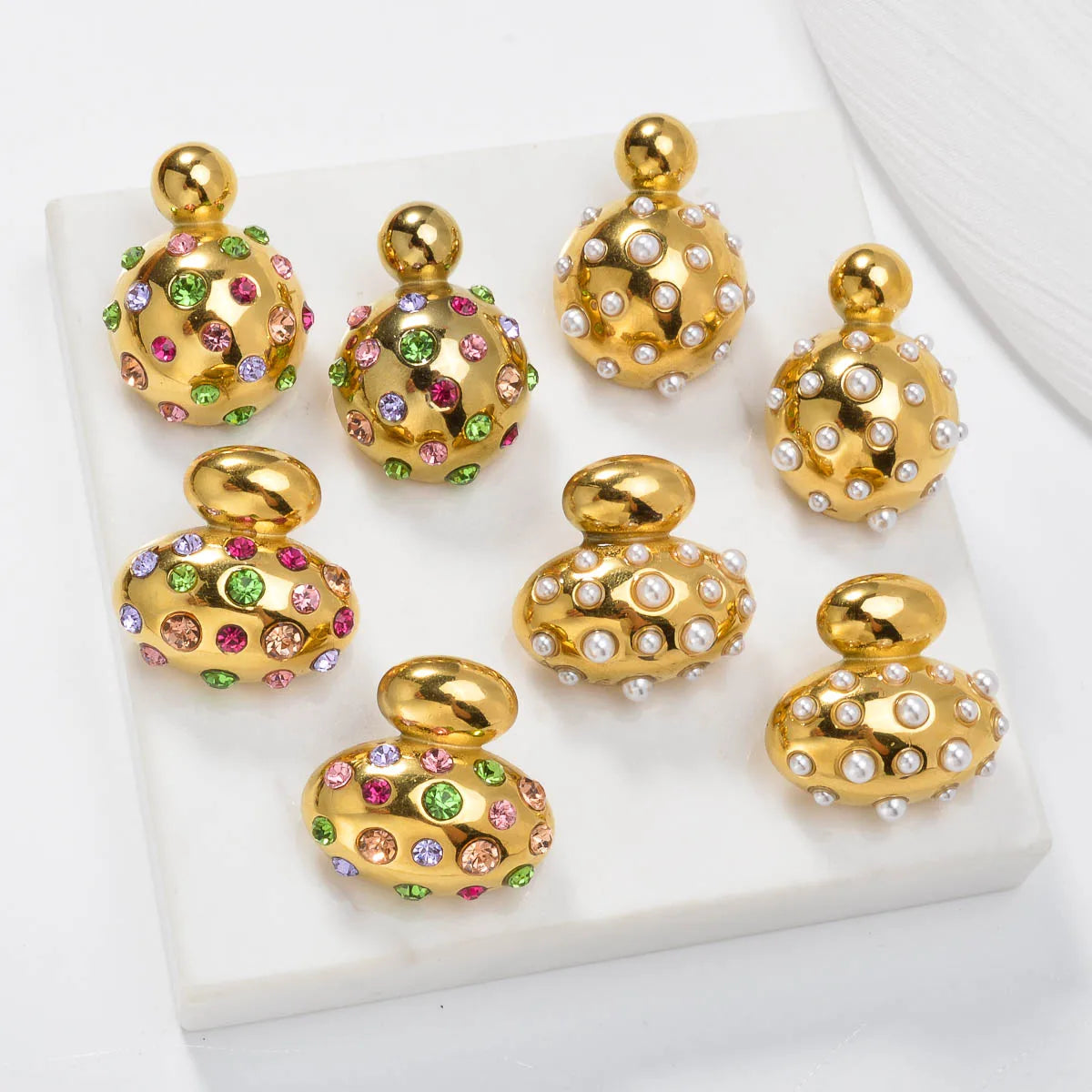 Luxury fashion jewelry Wholesale bulk 18k gold plated stainless steel pearl zircon chunky drop earrings women