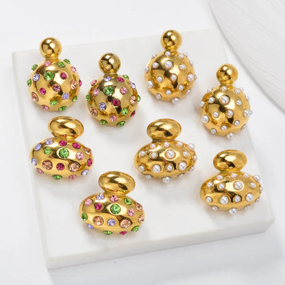 Luxury fashion jewelry Wholesale bulk 18k gold plated stainless steel pearl zircon chunky drop earrings women