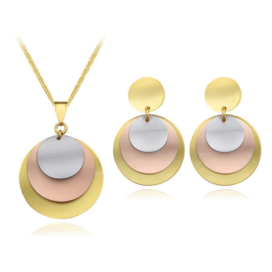 Dubai three colour jewelry set high quality copper Women wedding party bride nigerian gold plated jewelry set