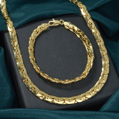 Custom Luxury Italy 750 18k Gold Plated Copper Byzantium link chain Necklace and Bracelet Jewelry Sets Women