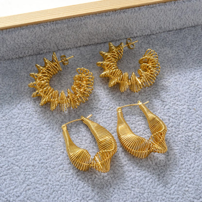 NEW Arrived 18k Gold Plated Stainless Steel Non Tarnish Waterproof Twist Drop Earrings Women