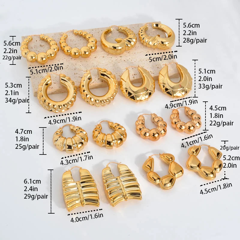 Fashion Wholesale Exaggerated 18k Gold Plated Statement Big Hoop Drop Earrings