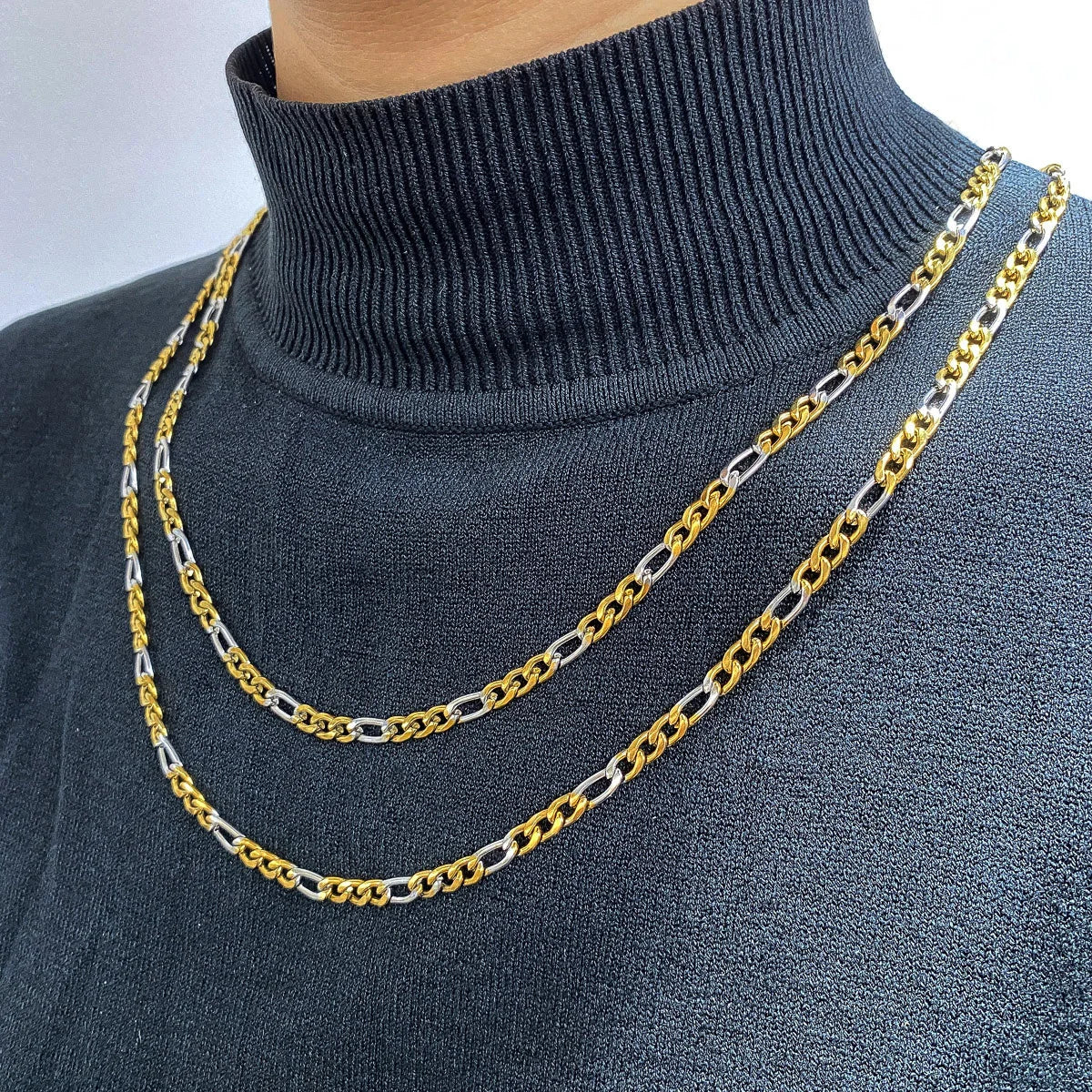 Wholesale Hiphop Jewelry Stainless Steel 18k Gold Sliver Figaro Chain Necklace Women