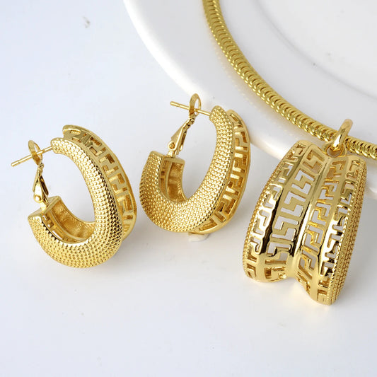 Hot Selling Brazil Gold Luxury Copper Bridal Jewelry Set America earing and necklace set