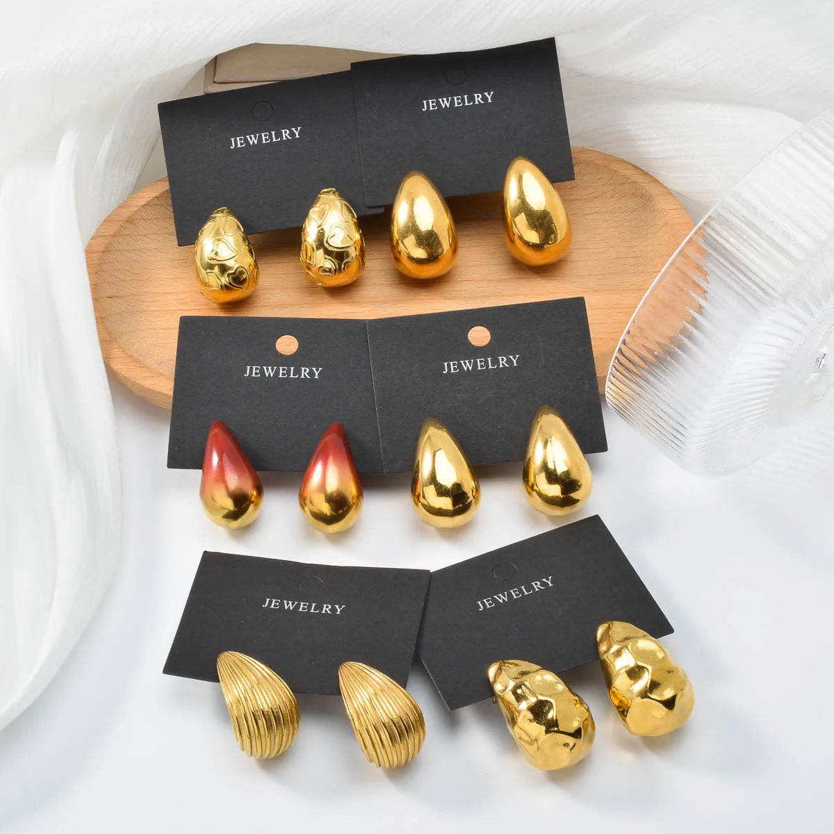 New Arrival Fashion Custom Waterproof 18k Gold Plated Stainless Steel Heart Water Drop Earrings Women