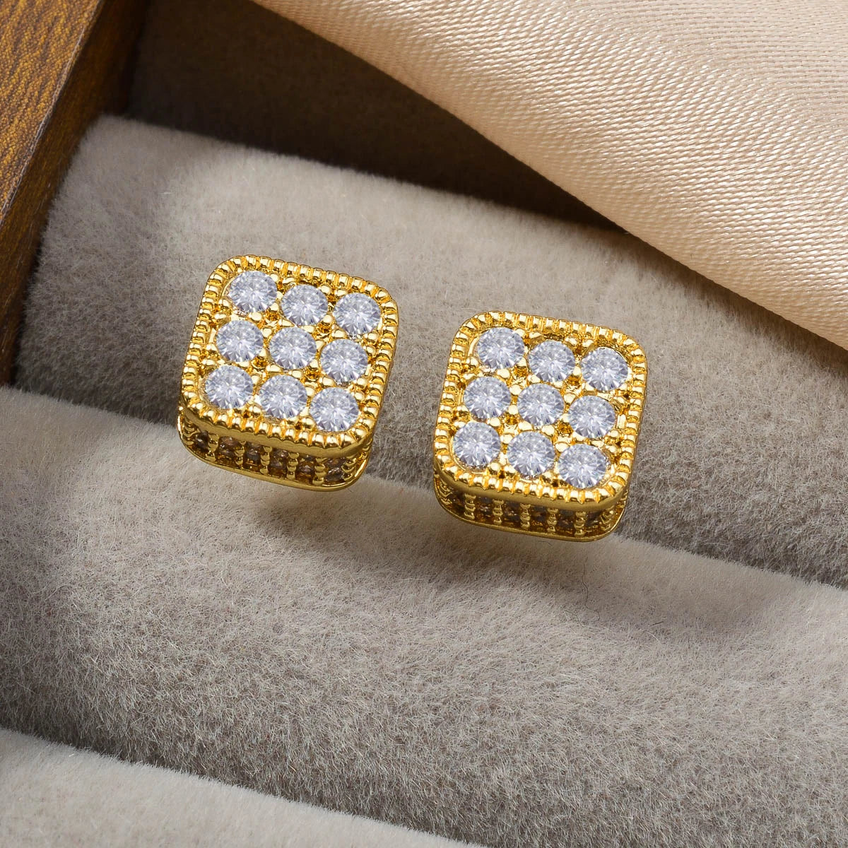 Wholesale Multi Styles Rhinestone Cube Stud Hypoallergenic 18K Gold Plated zircon Earrings for Women