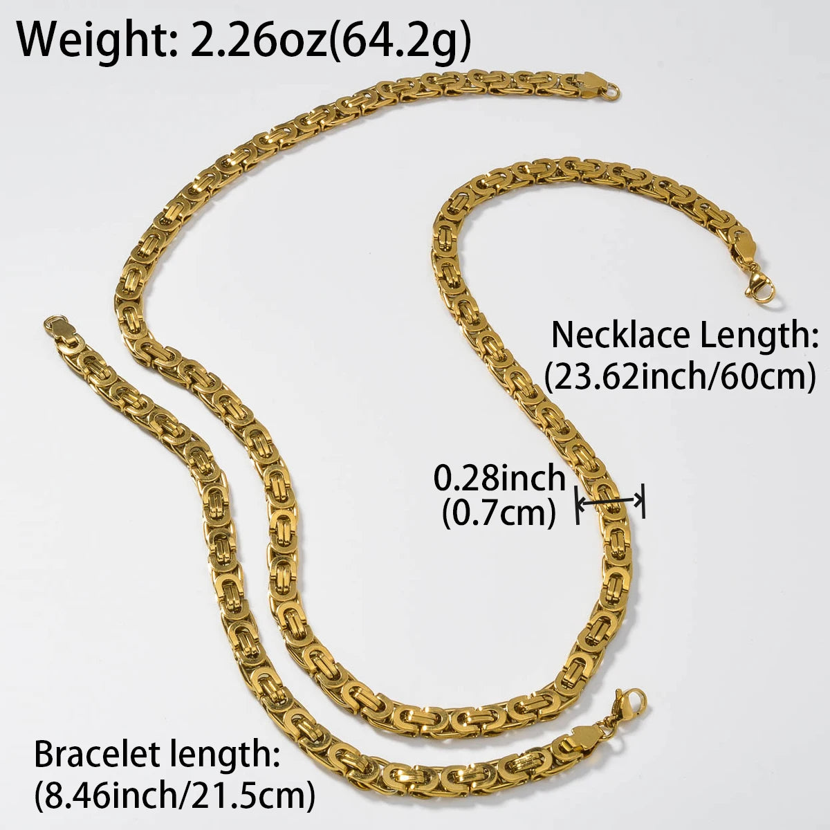 Custom Luxury 18k Gold Plated Copper  link chain Necklace and Bracelet Jewelry Sets Women