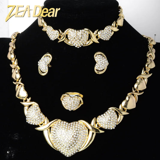 Hot Selling Brazil Gold Luxury Copper Bridal Jewelry Set Italian Necklace Bracelet Earring Ring Four Jewelry Sets