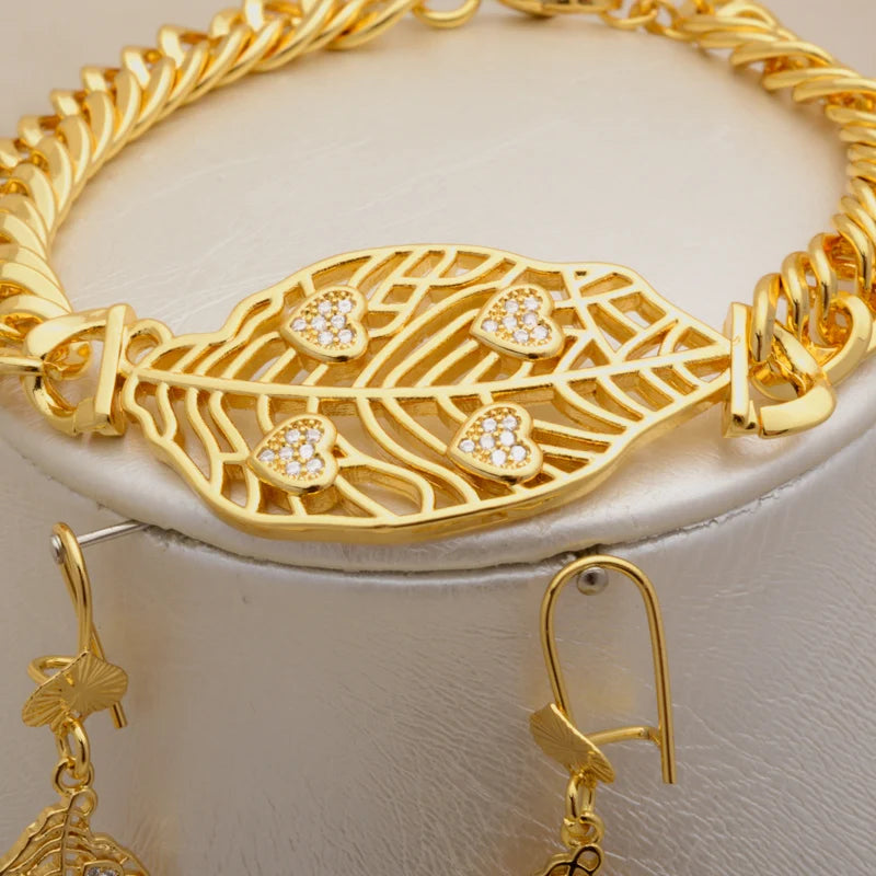 Zeadear jewelry Quality Promotional 14K Gold Dubai Jewelry Set Rhinestone Necklace And Earrings Jewellery Sets