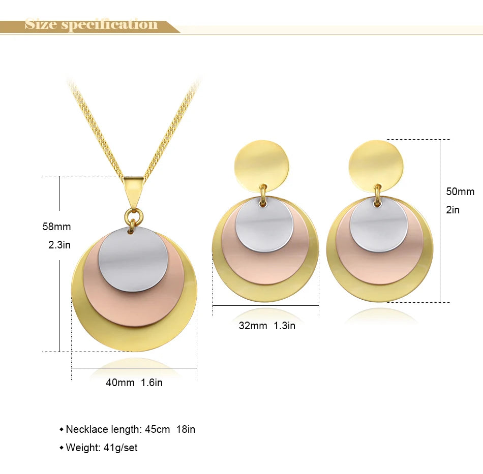 Dubai three colour jewelry set high quality copper Women wedding party bride nigerian gold plated jewelry set