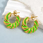 Ins Fashion Wholesale Jewelry Gold Plated Stainless Steel Geometric Earrings No Fade Colorful Enamel C Shaped Drop Earrings