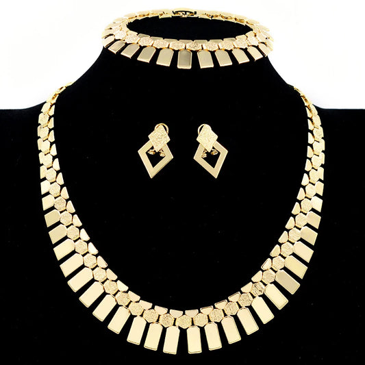 Dubai high quality copper Women wedding party big accessories for women 14K gold jewelry set