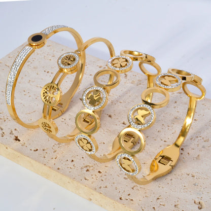 Wholesale Fashion Four Leaf Clover Butterfly Tree Of Life Stainless steel 18k Gold Plated Bracelet Femme