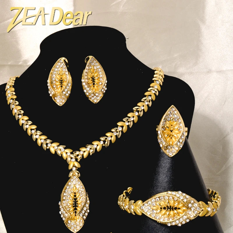 Gift Set For Saudi Dubai Long Big African Pure Gold Bridal Nigeria 18K Gold-Plated One Gram Jewellery Jewelry Set