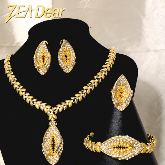 Gift Set For Saudi Dubai Long Big African Pure Gold Bridal Nigeria 18K Gold-Plated One Gram Jewellery Jewelry Set