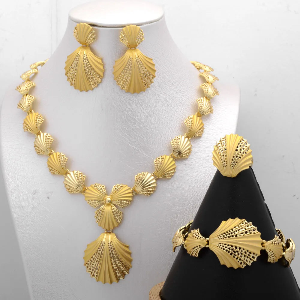 Quality Promotional 14K Gold Dubai Jewelry Set Rhinestone Necklace And Earrings Jewellery Sets