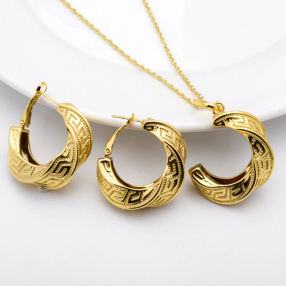 Fashion jewelry high quality copper wedding bride 18k gold plated dubai gold jewelry set for women