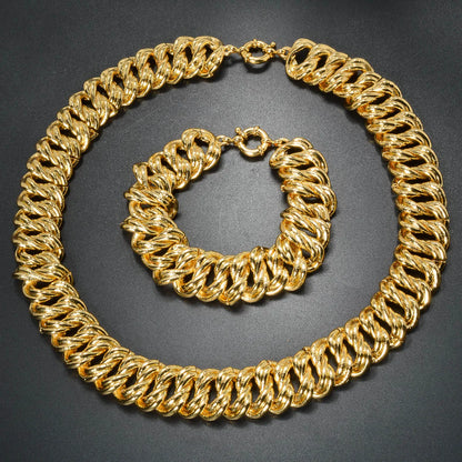 Custom Luxury 18k Gold Plated Copper chunky link chain Necklace and Bracelet Jewelry Sets Women