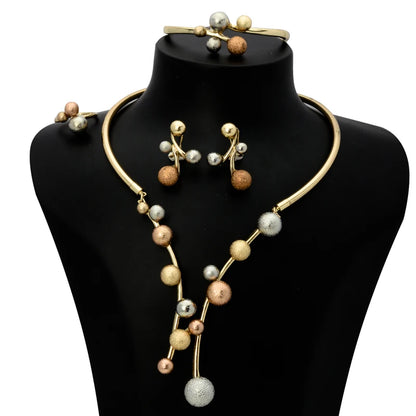 4 Piece Womens Full 14K Gold Plated Pictures Necklace And Earrings Jewelry Set Luxury Jewelry Set In Dubai Gold