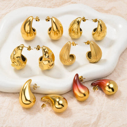 New Arrival Fashion Custom Waterproof 18k Gold Plated Stainless Steel Heart Water Drop Earrings Women
