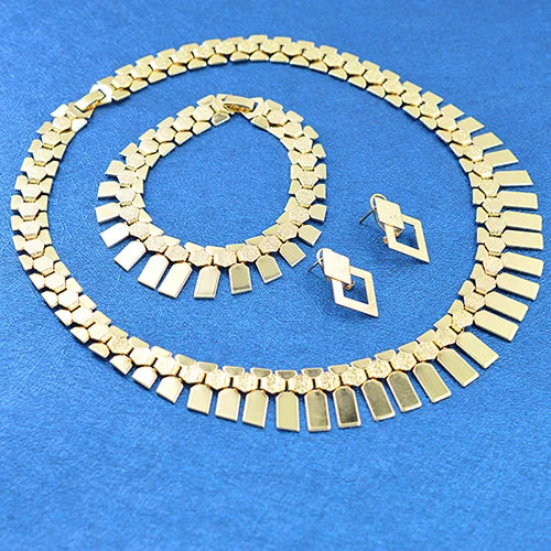 Dubai high quality copper Women wedding party big accessories for women 14K gold jewelry set