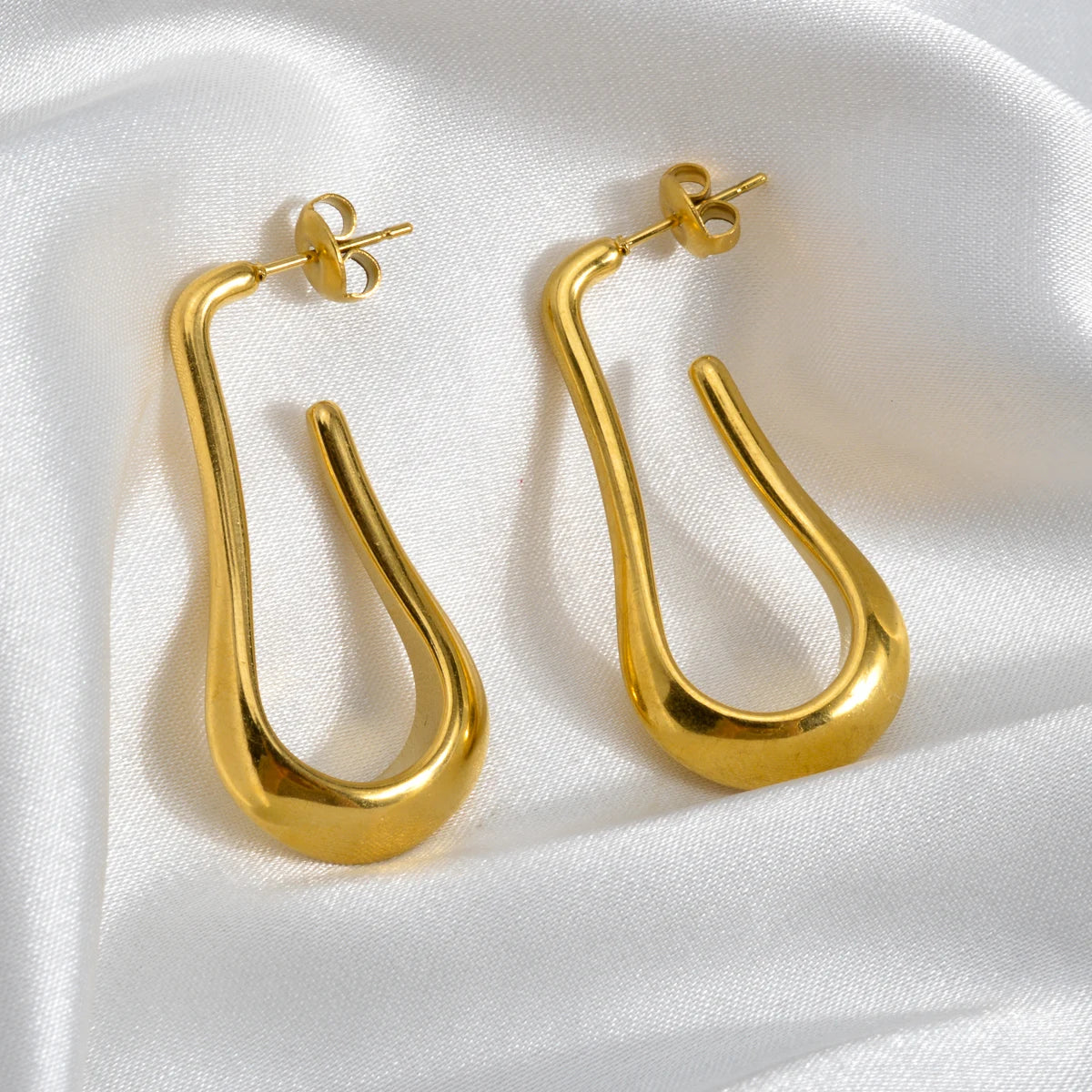 Hypoallergenic 18k Gold Plated Stainless Steel Irregular Water Drop Earrings Women
