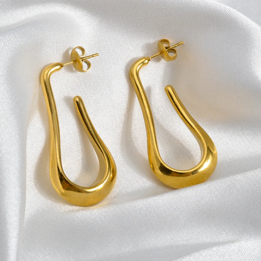 Hypoallergenic 18k Gold Plated Stainless Steel Irregular Water Drop Earrings Women