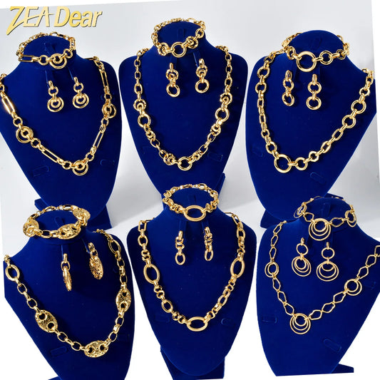 Custom Wholesale Jewellery Fashion Dubai Gold Plated Luxury Bridal Wedding Earring Bracelet Necklace Jewelry Sets Women