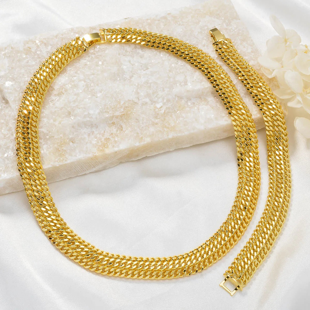 Dubai gold jewelry set gold plated necklace and bracelet set