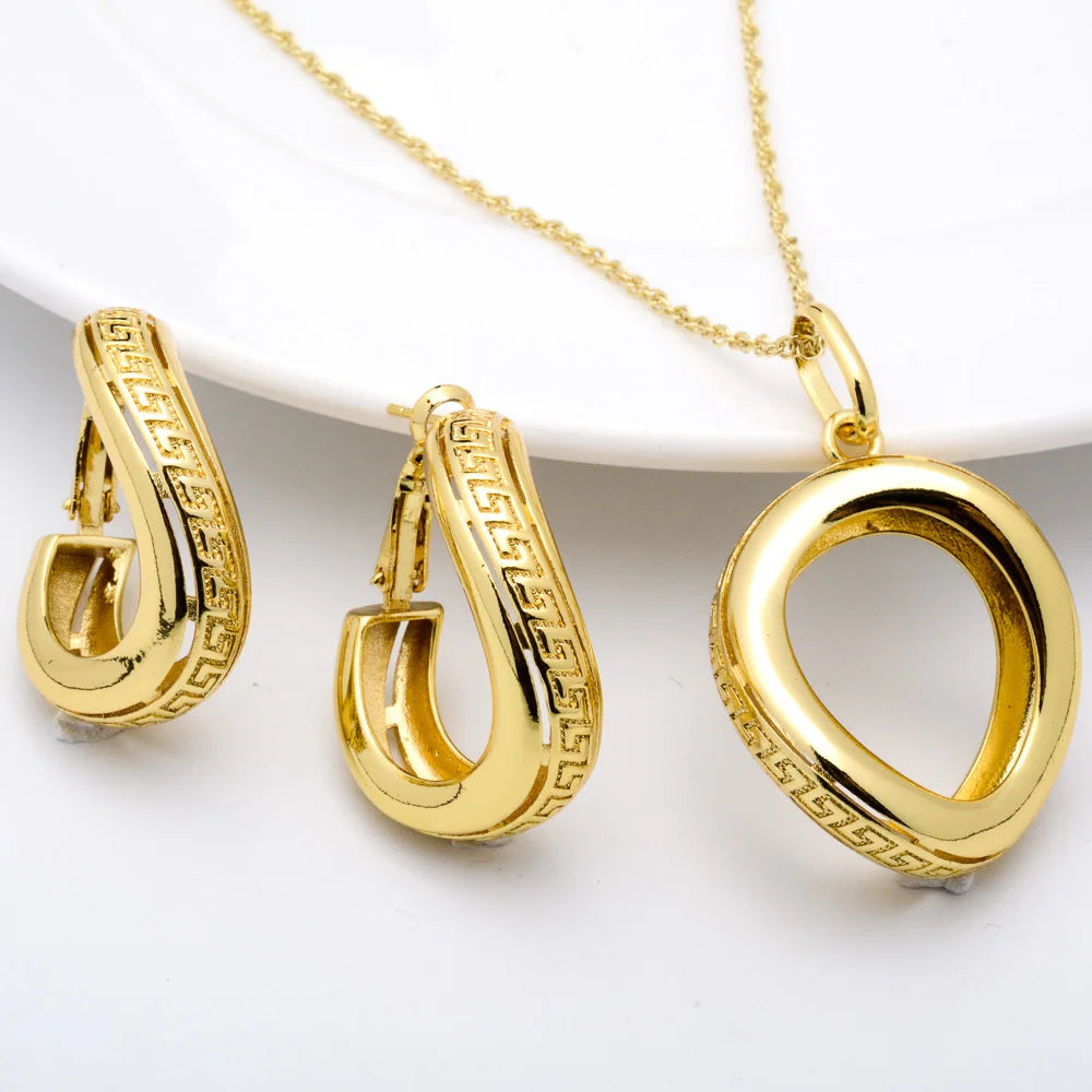 Fashion jewelry high quality copper wedding bride 18k gold plated dubai gold jewelry set for women