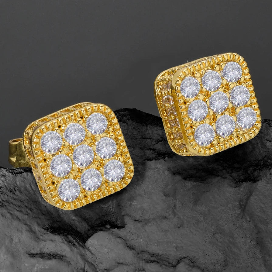 Wholesale Multi Styles Rhinestone Cube Stud Hypoallergenic 18K Gold Plated zircon Earrings for Women