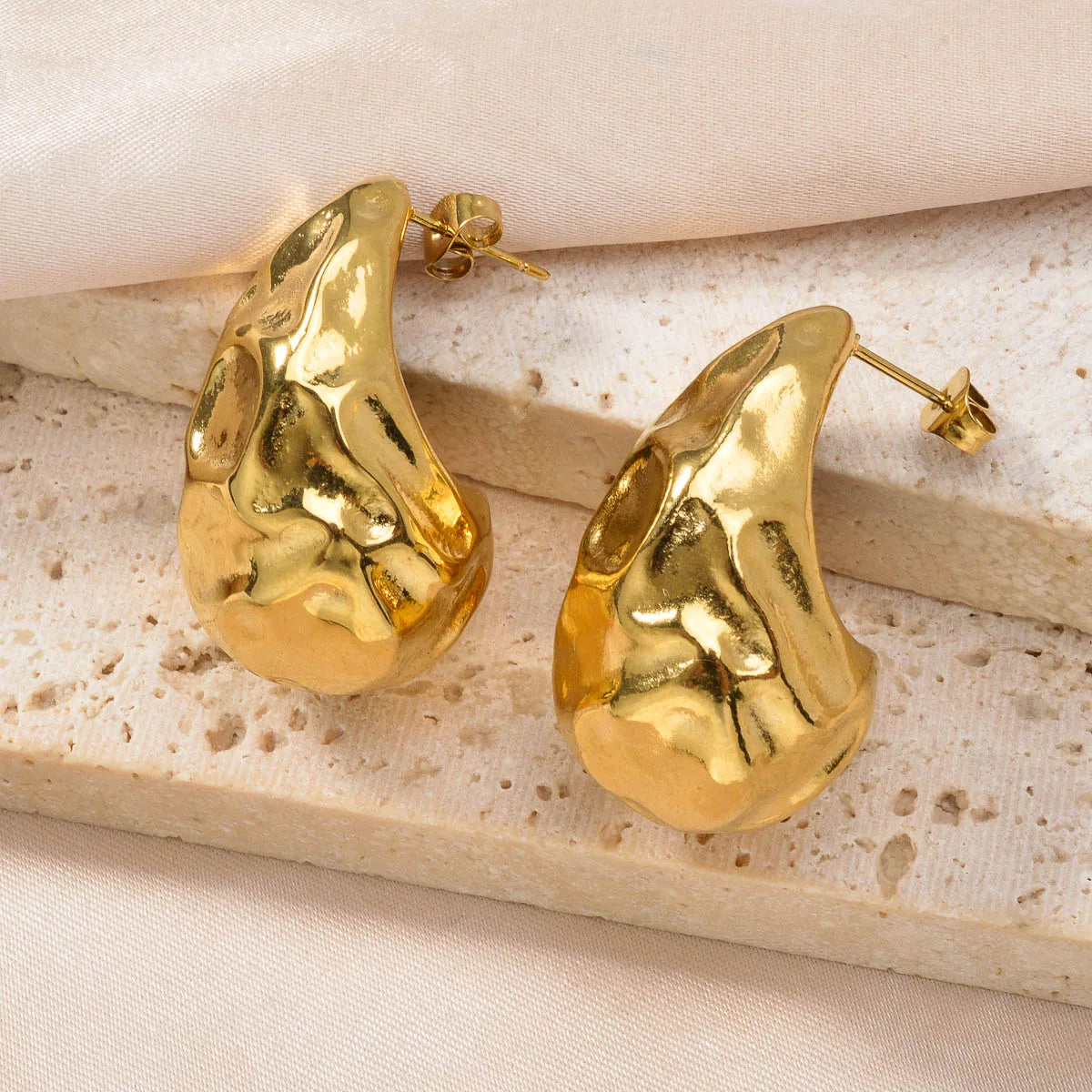 Luxury custom Fashion jewelry Wholesale bulk 18k gold plated stainless steel Flower chunky stud drop earrings women