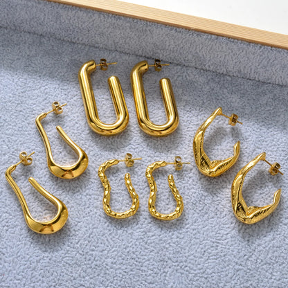 Fashion Stainless Steel Earrings Jewelry 18K Gold Plated Huggie Chunky Drop Earrings For Women