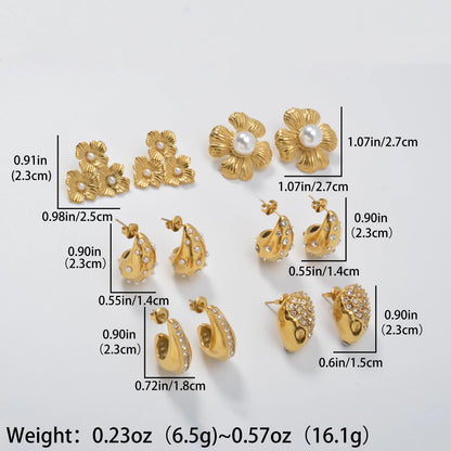 New Arrival Fashion Custom Waterproof 18k Gold Plated Stainless Steel Zircon Pearl Flower Water Drop Earrings Women
