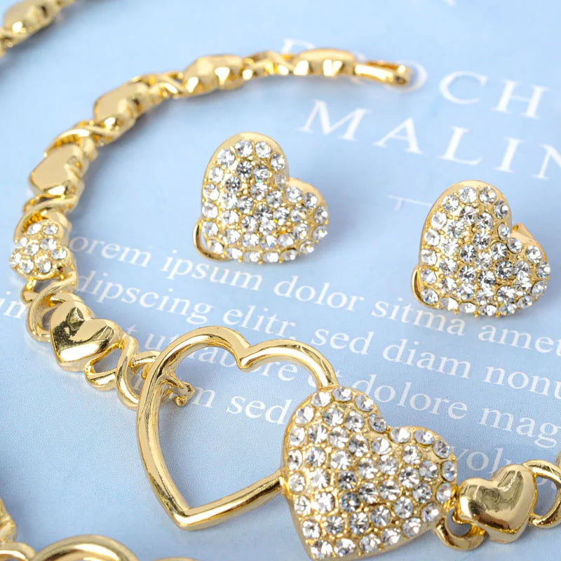 Hot Selling Brazil Gold Luxury Copper Bridal  XOXO Jewelry Set Italian Necklace Bracelet Earring Ring Four Jewelry Sets