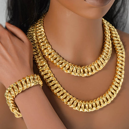 Custom Luxury 18k Gold Plated Copper chunky link chain Necklace and Bracelet Jewelry Sets Women