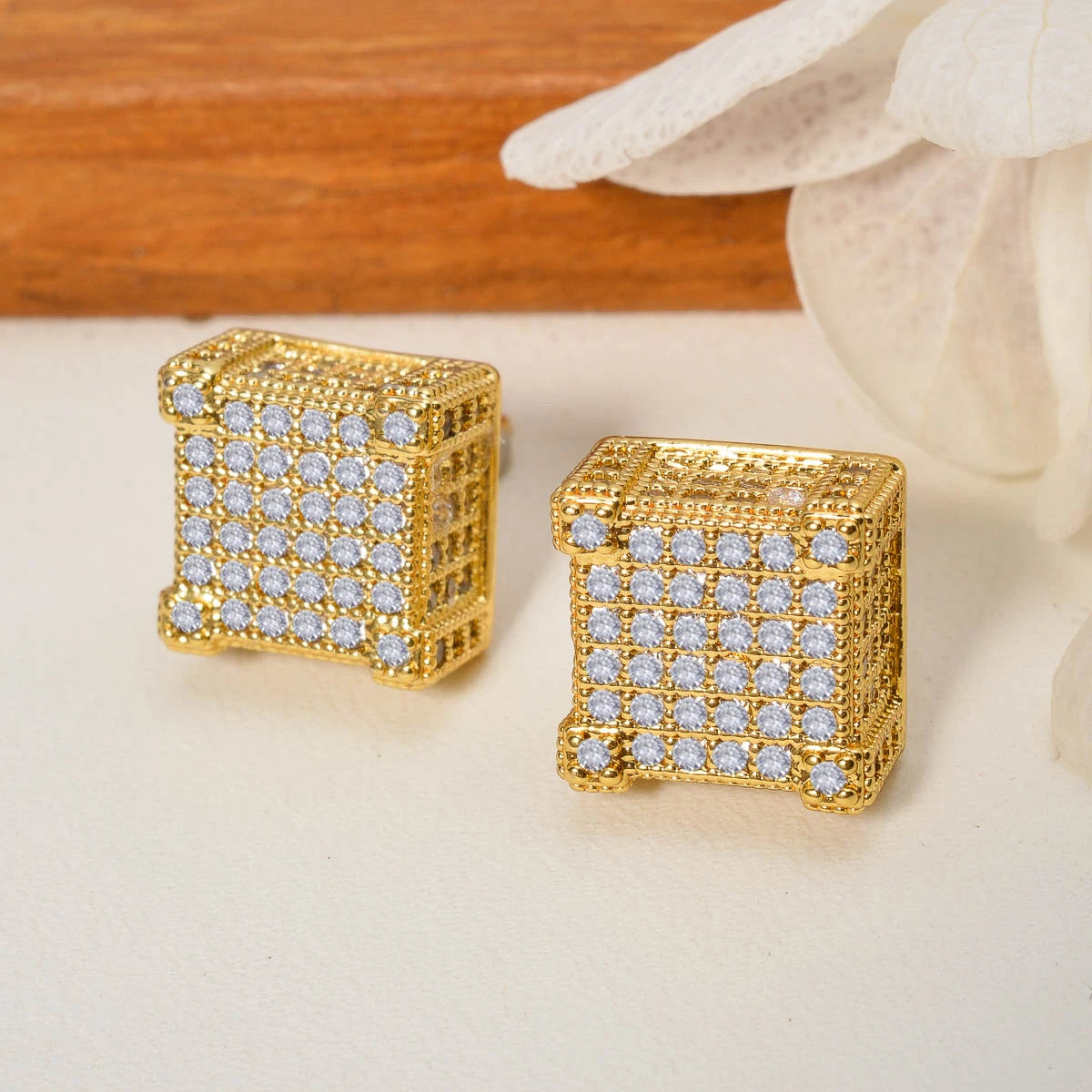 Wholesale Multi Styles Cube Stud Hypoallergenic 18K Gold Plated Princess cut zircon Earrings for Women