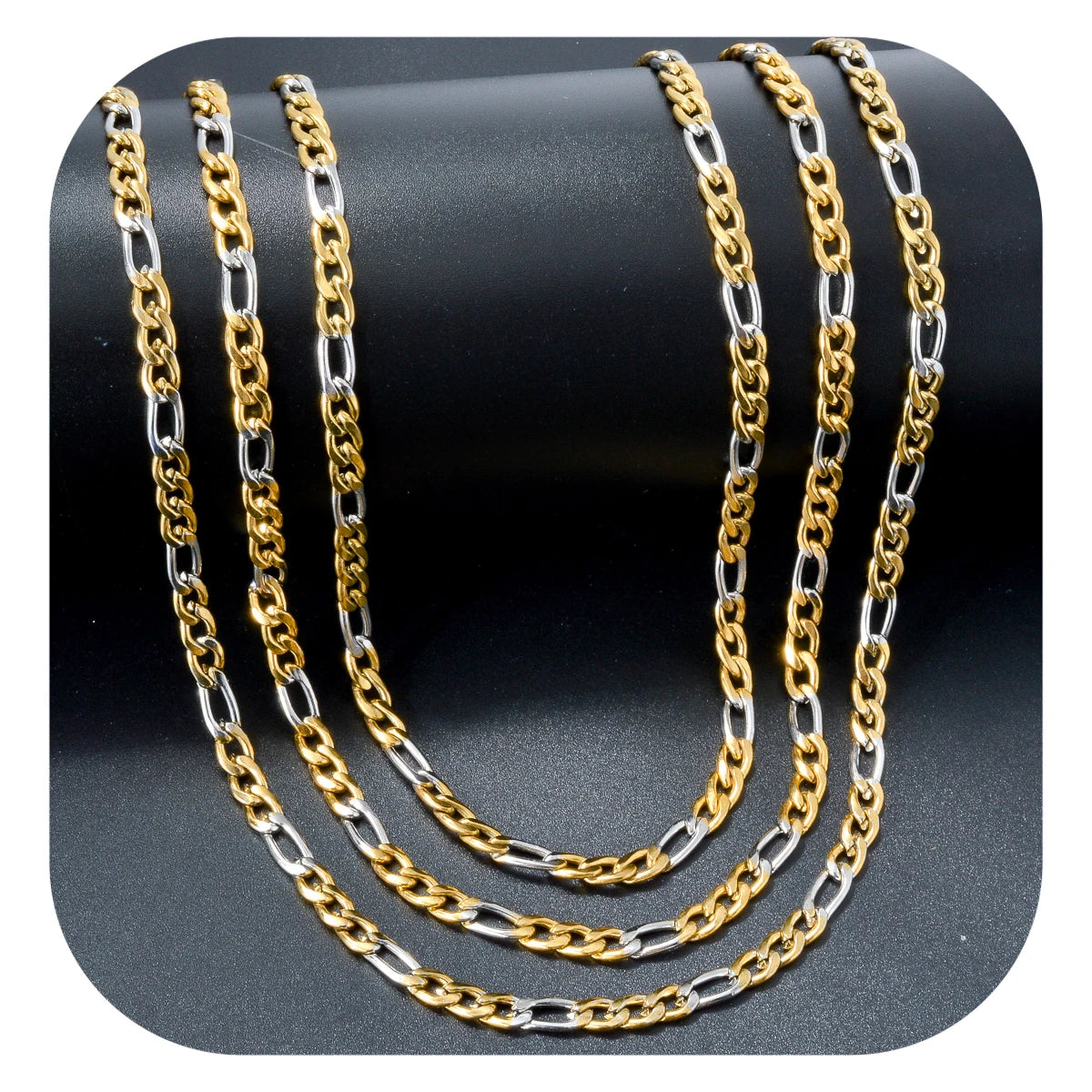 Wholesale Hiphop Jewelry Stainless Steel 18k Gold Sliver Figaro Chain Necklace Women