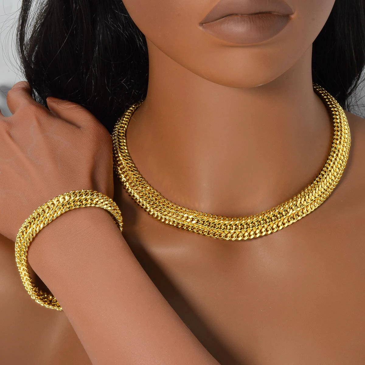 Dubai gold jewelry set gold plated necklace and bracelet set