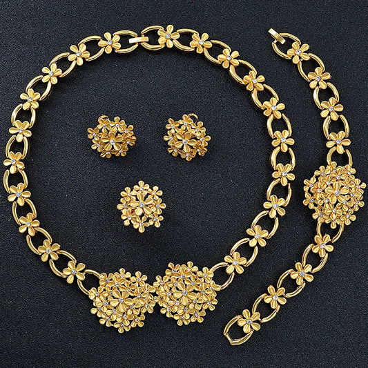 India Jewelry Sets For Women Necklace Earrings Ring Bracelet Geometric Engagement Gift 4 piece character jewelry set