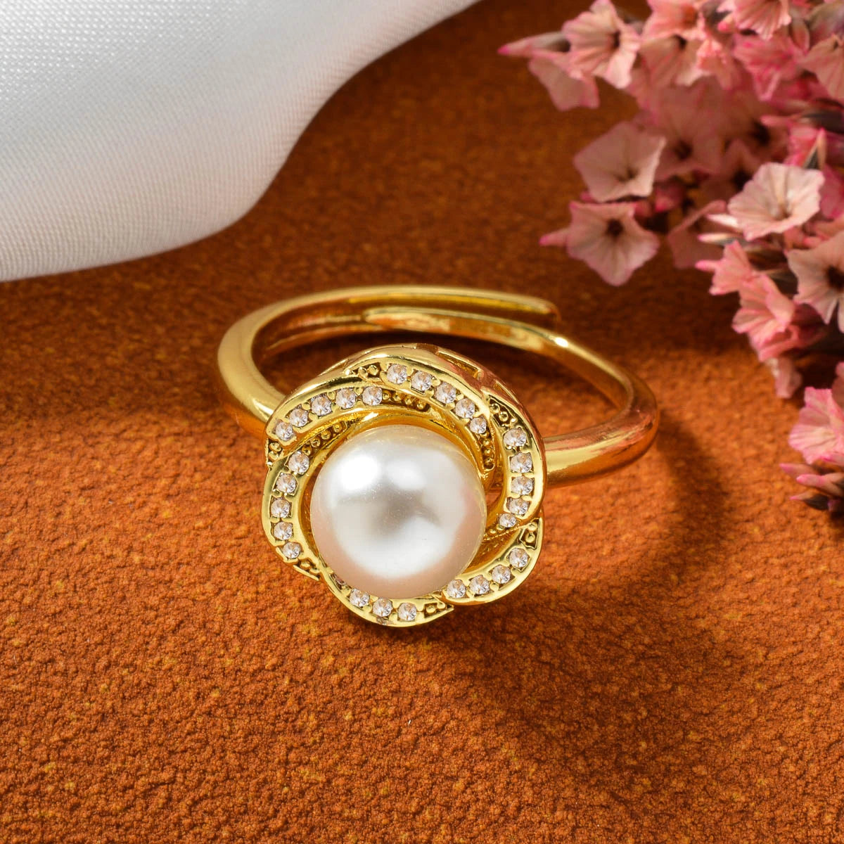 Fashion Simple wholesale Jewelry 18K Gold Plated ball Copper pearl Design Open Adjustable Size zircon Rings Women