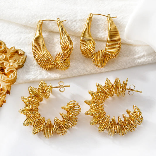 NEW Arrived 18k Gold Plated Stainless Steel Non Tarnish Waterproof Twist Drop Earrings Women
